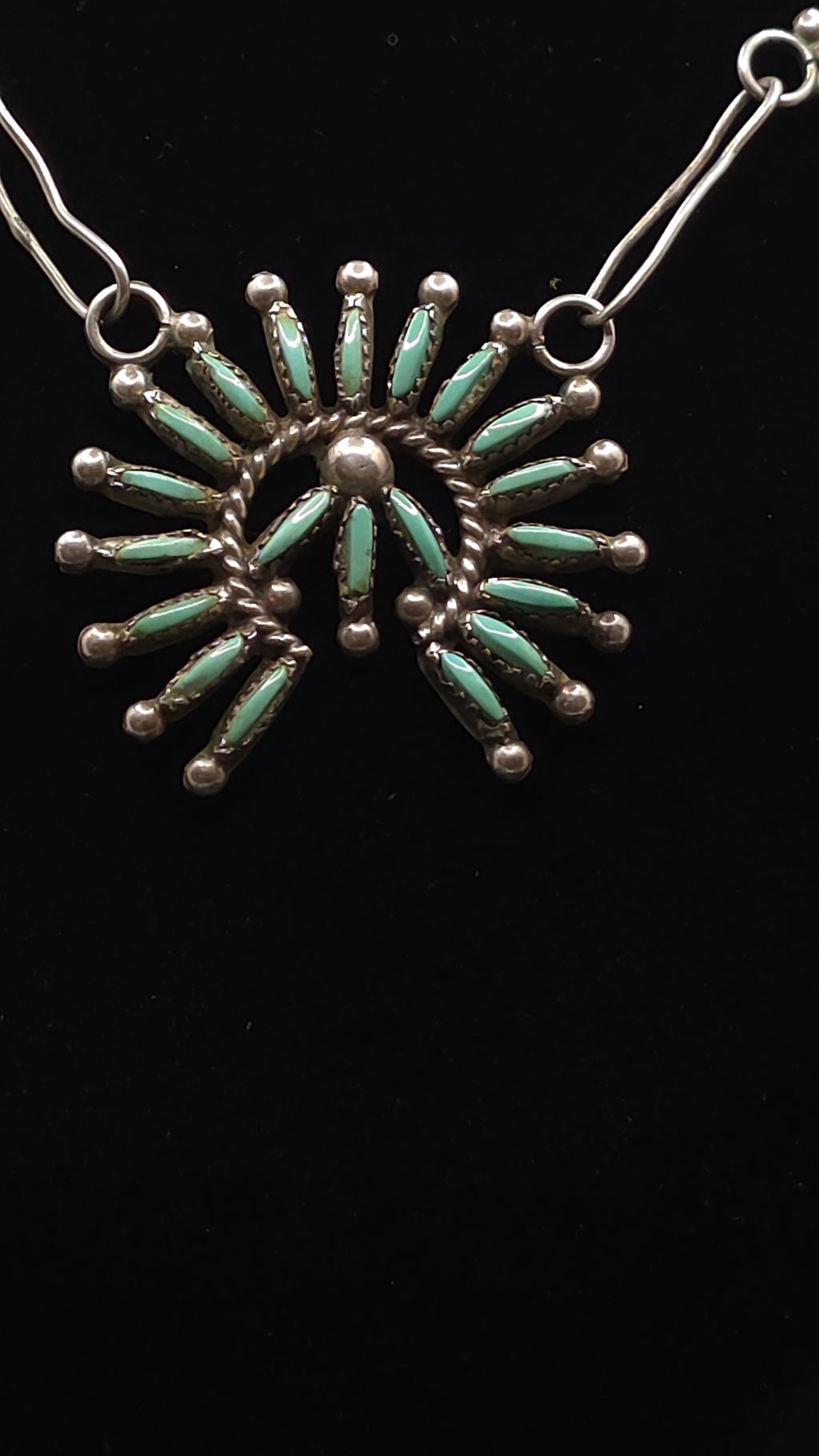 Vintage Sterling Silver and Turquoise Zuni Turquoise "Sunface" Bib 16"