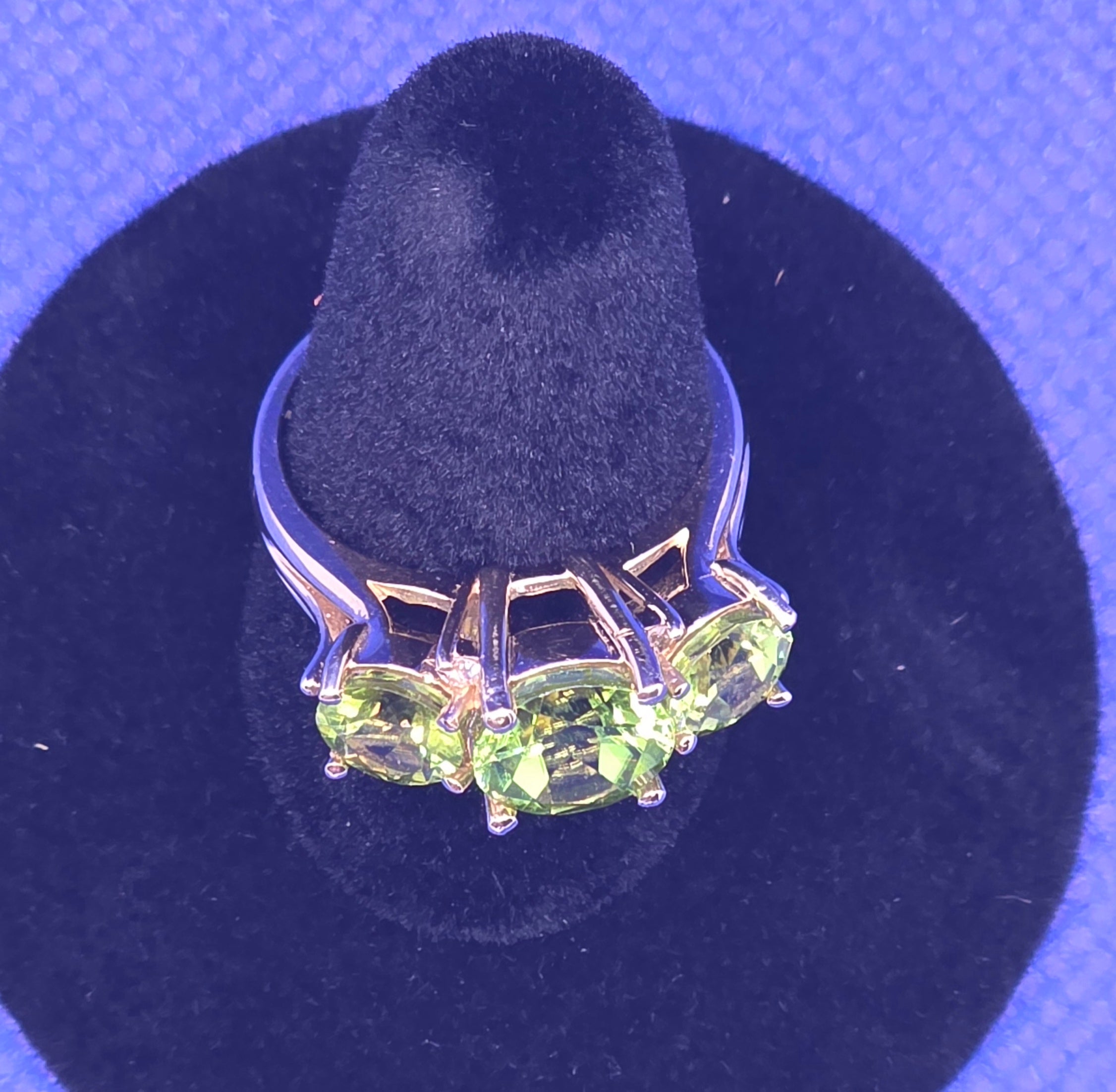 14K Yellow Gold, 4.05 ctw Natural Peridot and Diamond Trilogy Ring