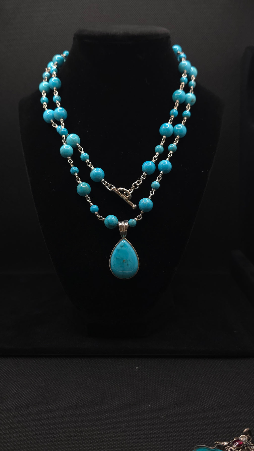Vintage Whitney Kelly Sterling Silver Turquoise Beaded 36" Link Necklace &  Enhancer Pendant Set