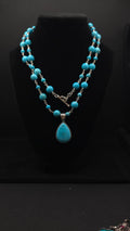 Vintage Whitney Kelly Sterling Silver Turquoise Beaded 36" Link Necklace &  Enhancer Pendant Set