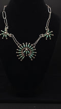 Vintage Sterling Silver and Turquoise Zuni Turquoise "Sunface" Bib 16"